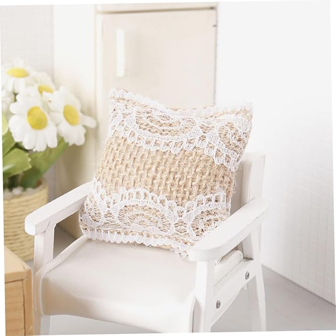 Yardwe 4Pcs Adorable Miniature Dollhouse Pillows with Flower Printing Lace Pillow Model for Vintage Dollhouse Accessories and Home Decor for Mini House Ornaments and Photo
