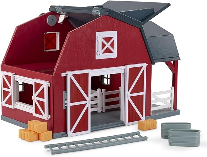 Terra by Battat - Wooden Animal Barn Toy Set with 20 Pieces - Farm Animals Toys for Kids 3-5 Years - Foldable Roof, Hay Bales, Pulley & Fences - Screen-Free Toddler Toys for Pretend Play