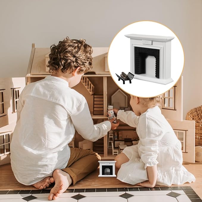 VICASKY 1:12 Scale DIY Dollhouse Miniature Fireplace Set with Realistic Firewood - Wooden Model Kit for Doll House Decor, Collectibles, Creative Craft Project