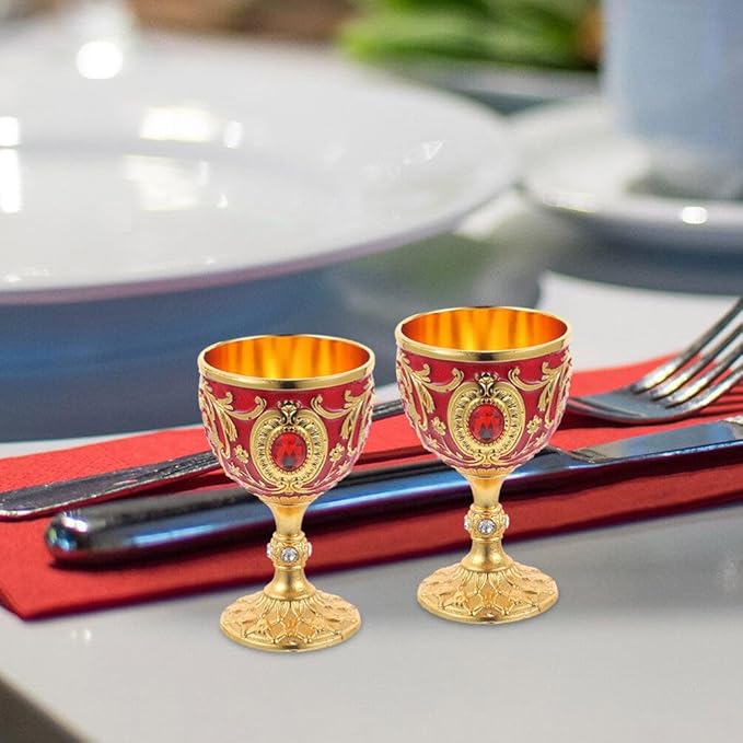 Zerodeko 2Pcs Metal Wine Cups 1Oz Small Goblets European Style Mini Chalices for Whiskey Cocktail Home Bar Entertaining