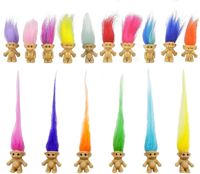 16pcs Mini Troll Dolls, PVC Vintage Troll Doll Mini Action Figures 1.2" Cake Toppers Chromatic Adorable Cute Little Guys Collection, School Project, Arts Crafts, Party Favors