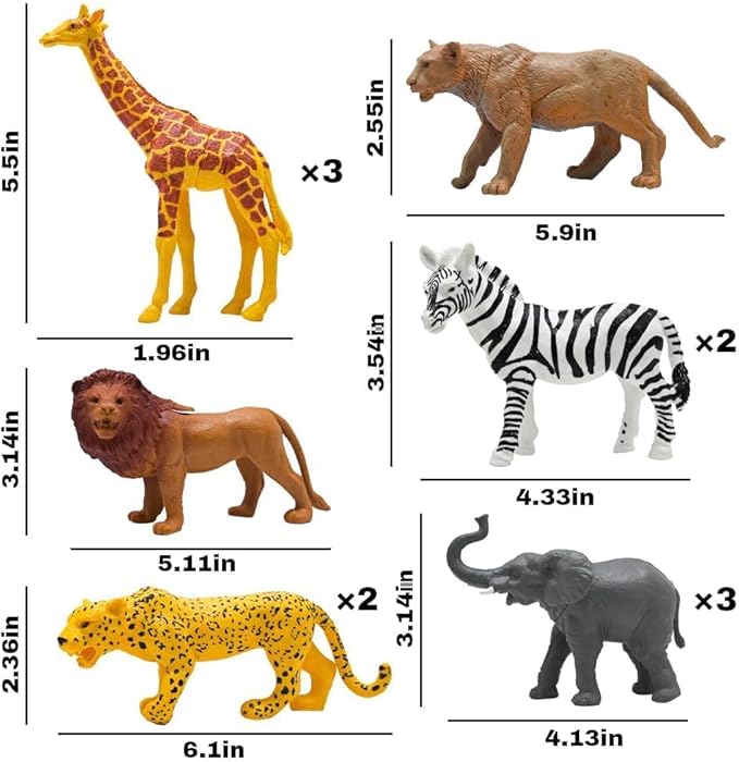Safari Animals Figures, Plastic Zoo Animals Toys for Toddlers 3, Realistic Jungle Animal Figurines for Kids 3-5, 12Pcs Wild African Toys Birthday Gifts Christmas Stocking Stuffers