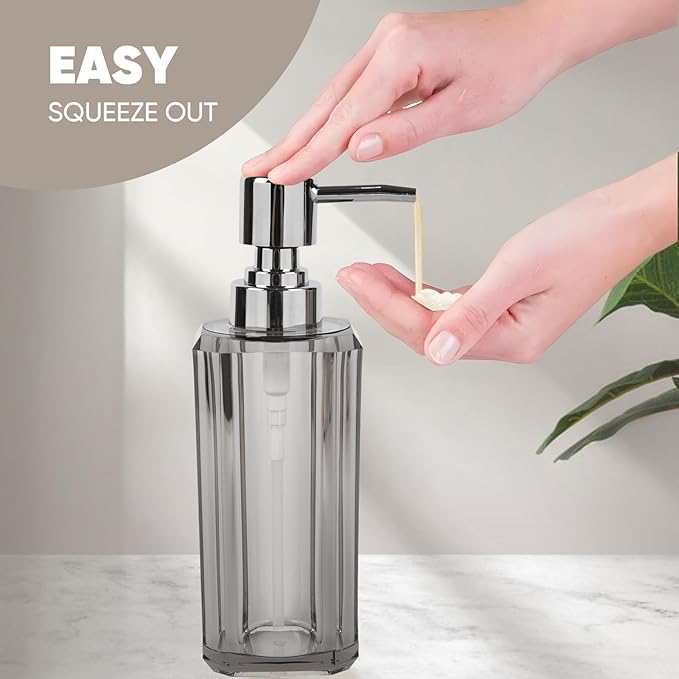 4 Piece Premium Acrylic Bathroom Accessory Set, Hand Sanitizer Bottle, Lotion Can Bathroom Suit, Separate Bottle Soap Box, Mouthwash Cup, Toothbrush Cup (Gray)