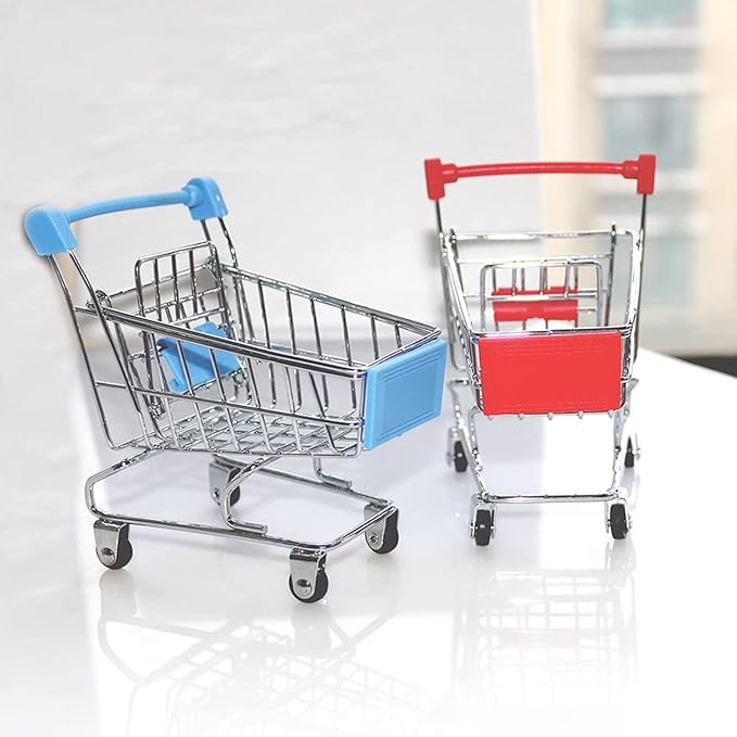 Mini Shopping Cart，Supermarket Handcart Mini Shopping Cart Mini Supermarket Storage Toy Decorative Ornaments for Storage Toys (Toy Shopping cart Blue)