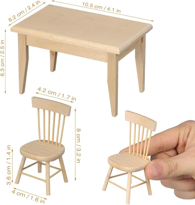 1 Set Doll Furniture Miniature Furniture Decorative 1/12 Scale Miniature Table Chair Set for Dollhouse Kitchen Food Decoration Accessories (As Shown B)