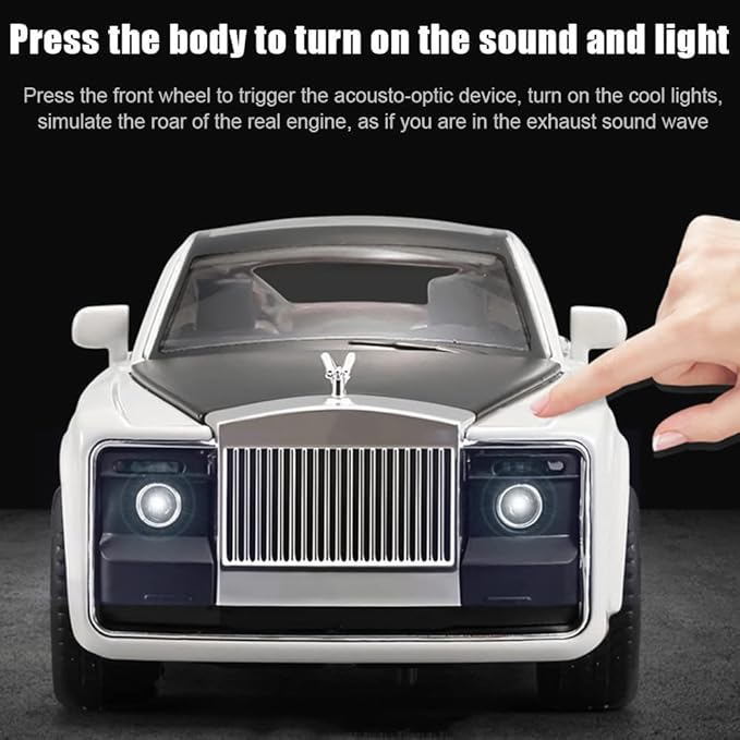 EROCK 1/24 Rolls-Royce Sweptail Toy Car Alloy Diecast Collectible Model Car for Kids Gift, Pull Back Toy Car with Sound and Light, Classic Double Door, Car Logo Can be Folded
