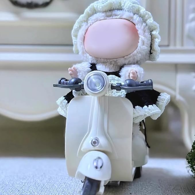 Scooter Toy for Labubu Toy with Light and Music, 360° Rotate Mini Motorcycle for Labubu, Cute Have a Seat for Labubu Accessories, Interactive Toys Desktop Decor for Doll, Battery Not Included (White)