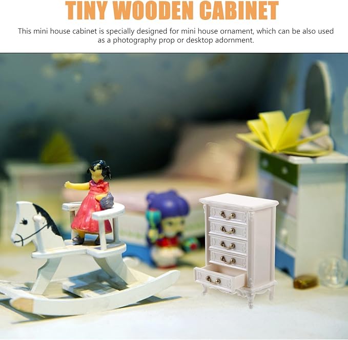 2pcs Miniature Dollhouse Cabinet Set - Wooden Mini Doll House Furniture for Model Accessories Tabletop Decor Props White