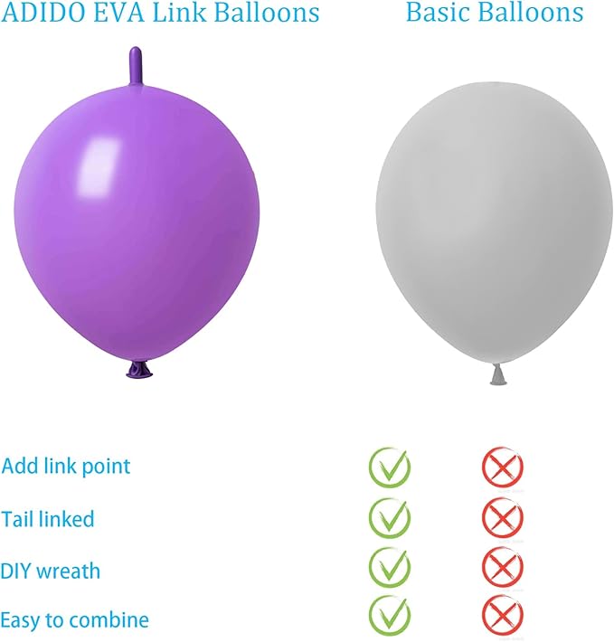 ADIDO EVA Link Balloons Purple 10 Inch Latex Quick Linkale Balloon 80 Pcs for Birthday, Halloween, Christmas, Party Festival Decorations