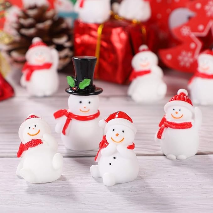 Set of 6 Mini Snowman Figurines - Cute Christmas Miniature Decor, Holiday Ornaments, DIY Festive Crafts, Home Desk Decor, PerfectGift for Christmas Idea