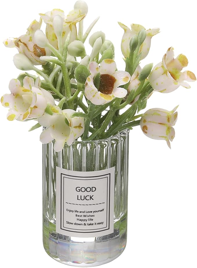 CoCud Mini Flowers Dollhouse in Vase, 2.76" Total Length, Silk Plastic Miniature Dollhouse Accessories with Tiny Lily Yellow - (Applications: for Fairy Micro House Ornament) 1-Pieces