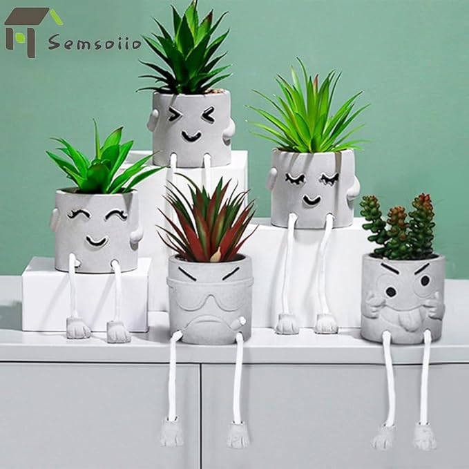 SEMSOIIO 2PCS Fake Succulents, Artificial Plants Bathroom Decor, Mini Plants Shelf Decor, Small Desk Plant for Home Decor, Cute Faux Plants Office Decor, Fake Plants for Women Desk