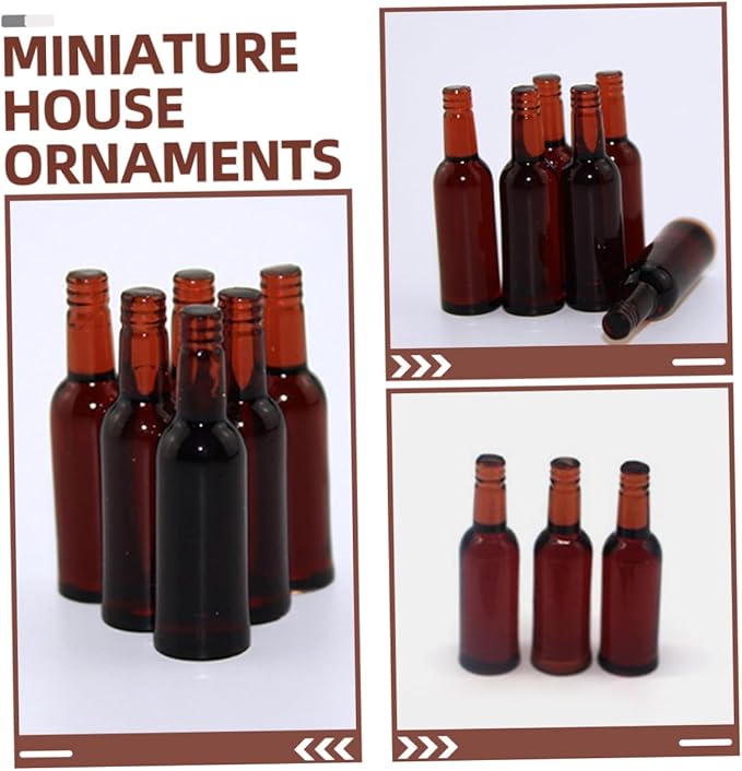 Totority Miniature Beer Bottles Pcs Dollhouse Accessories, Tiny House Decorative Beer Models, Resin Mini Bottles for DIY Mini House Decor and Photo Props, Brown, 1.37 * 1.57 * 0.39 Inch