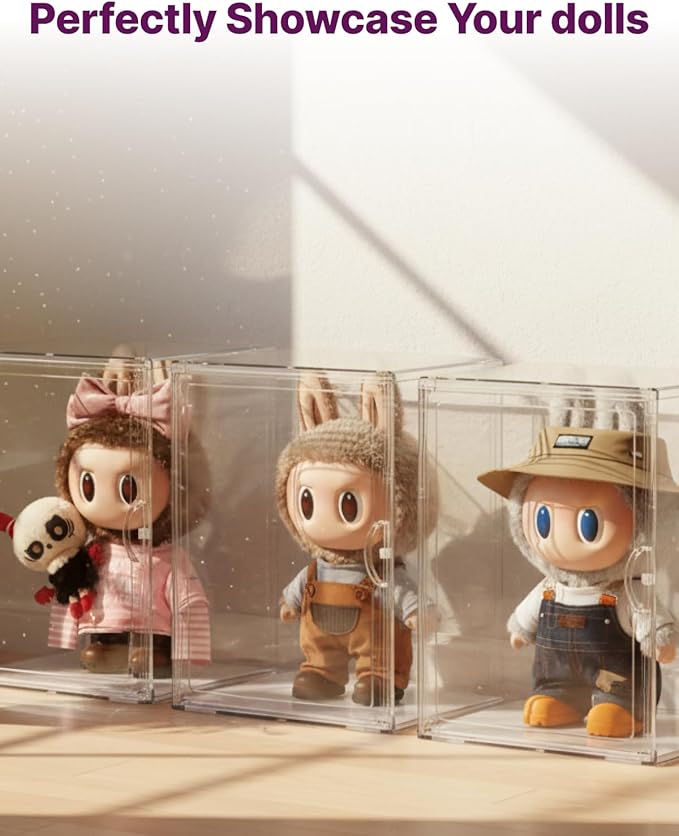 Clear Acrylic Display Case for Labubu, 15.35in Large Display Box, Compatible with Let's Checkmate, Time to Chill, Best of Luck, Dress Be Latte, Flip with Me, Fall in Wild Series Plush Toys