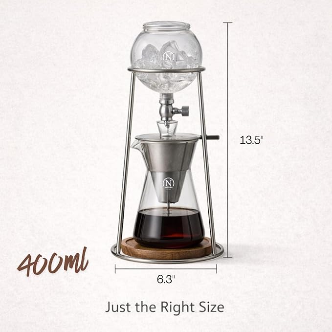 Nispira Iced Coffee Cold Brew Drip Coffee Maker Stainless Steal, 400mL, Borosilicate Glass