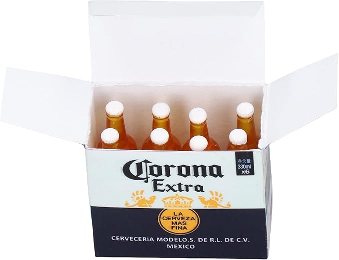 HilBeliFU 8Pcs Mini Beer Bottles, 1:12 Vivid Details Miniature Beer Bottle with Box, Beer Bottle Model, Plastic Beers Bottles Prop for Home Decoration, DIY Crafts, 1.5x0.4in