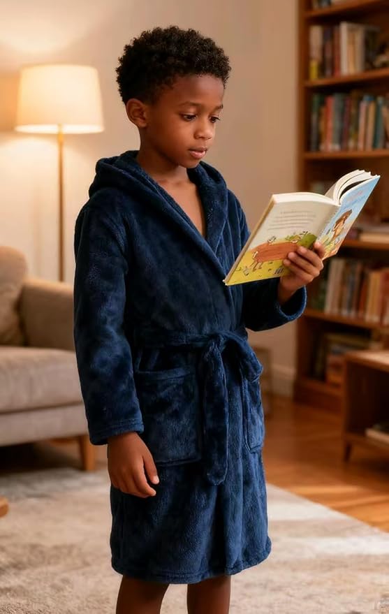 Boys Fleece Robe Hooded Toddler Soft Bathrobe Pajamas Sleepwear for Kids Girls 2-16 Years