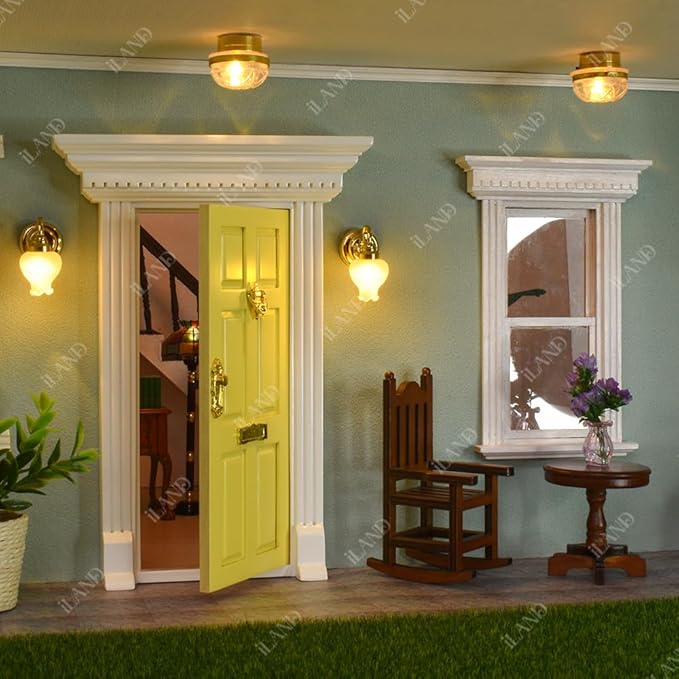 iLAND Dollhouse Door on 1:12 Scale, Miniature Door w/Handle & Knocker (Neoclassical Mini Door)