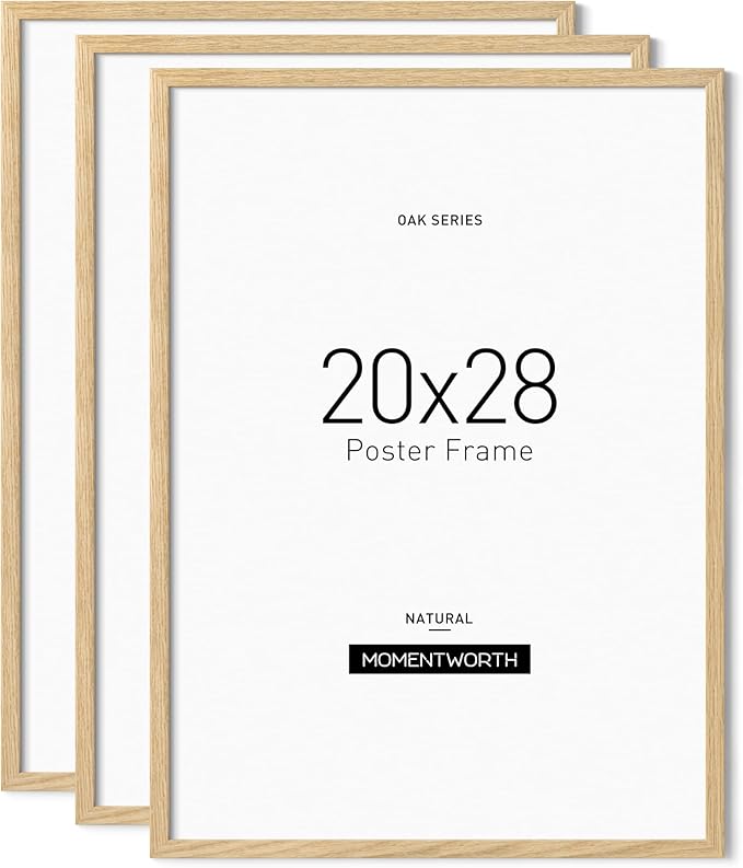 Momentworth Minimalist 20x28 Picture Frame 3 Pack, Solid Oak Wood 20x28 Frame for Wall Mount - Wall Decor for Home, Office & Galley (3 Pack,Oak)