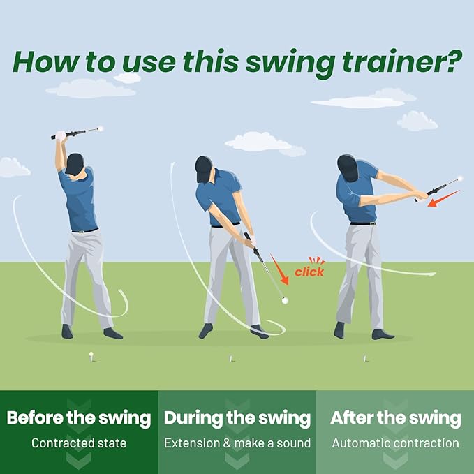 FODESAN Retractable Golf Swing Trainer – Enjoy Swinging Anytime, Anywhere,Training Aid for Grip Correction, Click Feedback & Arm Connection, for Right & Left-Handed Golfers, Indoor & Outdoor Practice