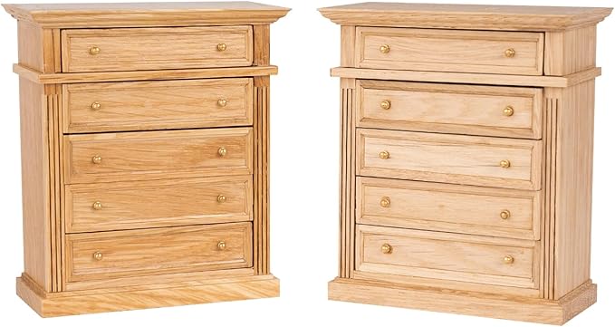 Waldosia 1:12 Scale Dollhouse Miniature Oak Dresser – 5-Drawer Wooden Chest for Bedroom, Roombox, Booknooks and Dioramas Furniture