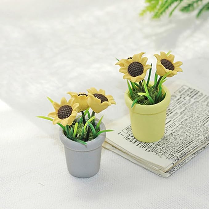 LUOZZY 4 Pcs 1 12 Scale Dollhouse Miniature Potted Plants Mini Bonsai Sunflower Model for Mini Dollhouse Decorations