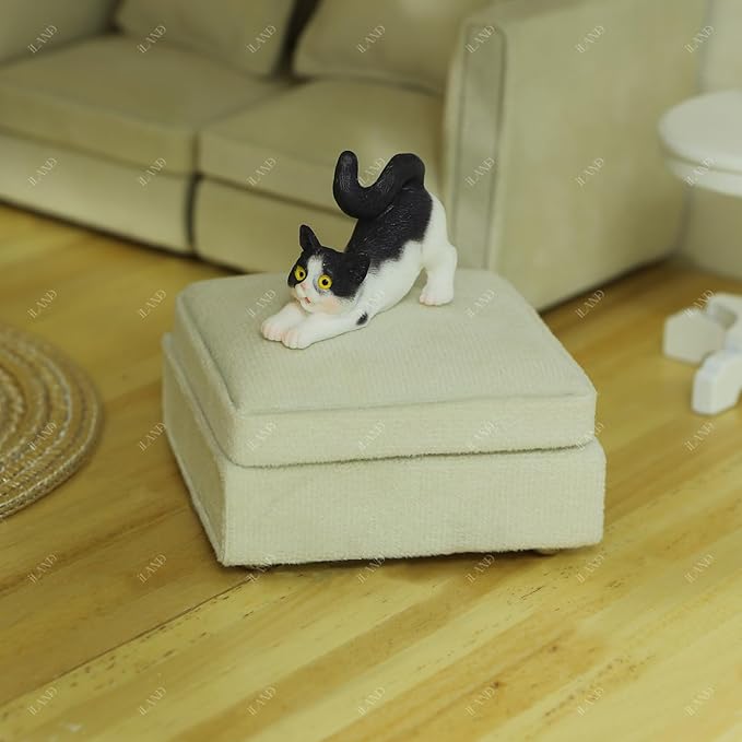 iLAND Dollhouse Furniture Miniature Sectional Couch Set Fit 1/12 Scale Accessories for Doll House Décor and 3 to 6 inches Doll Figure, Modern White Velvet Sofa Elegant & Classic