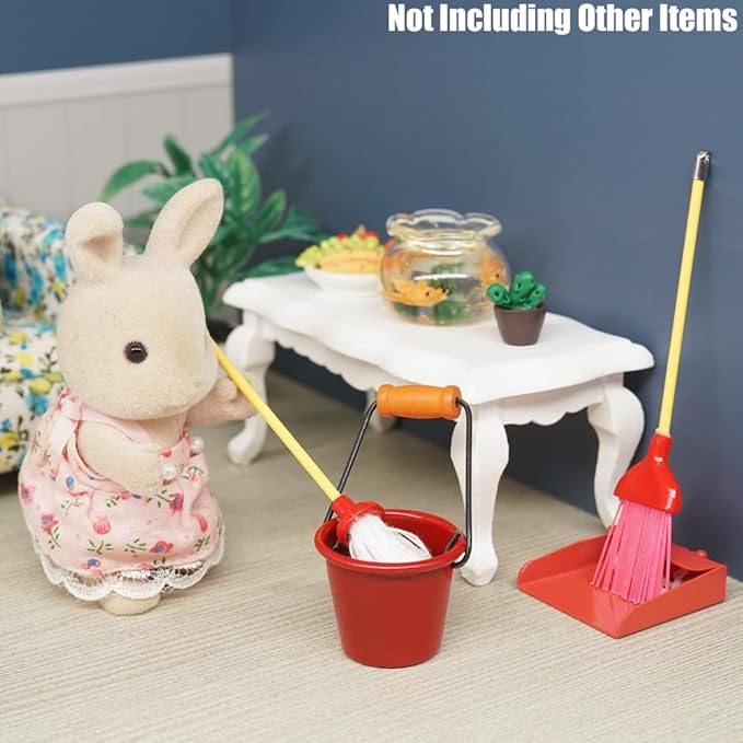 Odoria 1/12 Miniature Plunger Mop Dollhouse Cleaning Accessories
