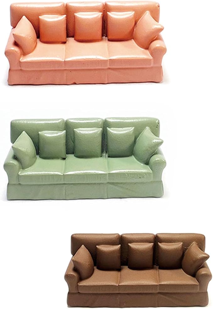 1: 64 Furniture Miniature Resin Sofa Model Accessories for Playhouse, Studio Scene, Tabletop Decoration Multifunctional DIY Figurine Handmade, Brown