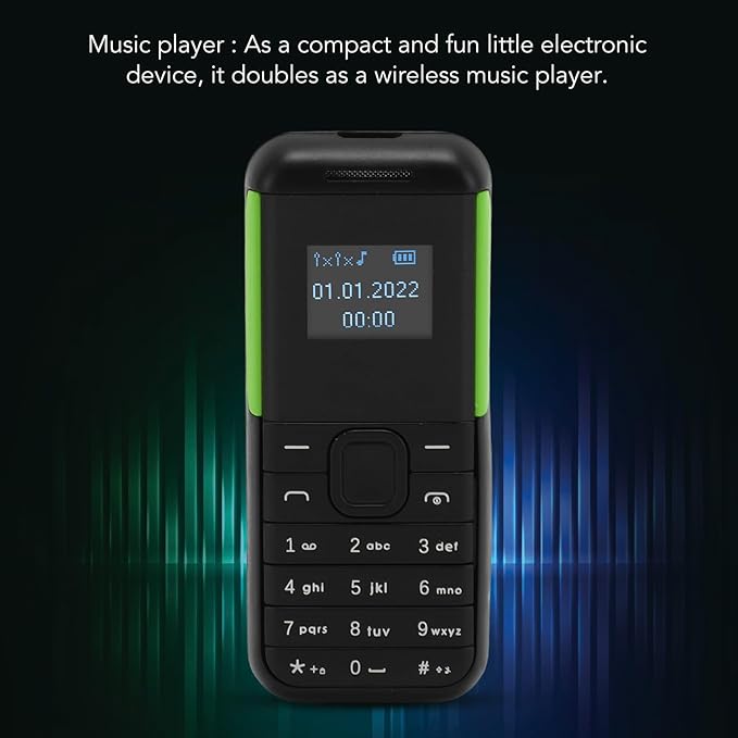 GOWENIC Small Mini Phone, 2G GSM Dual SIM Unlocked Smartphone, 0.66inch Screen 380mah Kids Small Smartphone, Bluetooth Sound Player Basic Phone (Black Green)