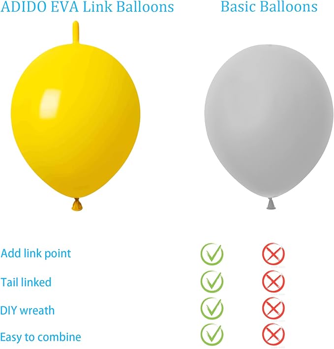 ADIDO EVA Link Balloons Yellow 12 Inch Quick Latex Link Balloon 80 Pcs for Birthday, Halloween, Christmas，Party Festival Decorations