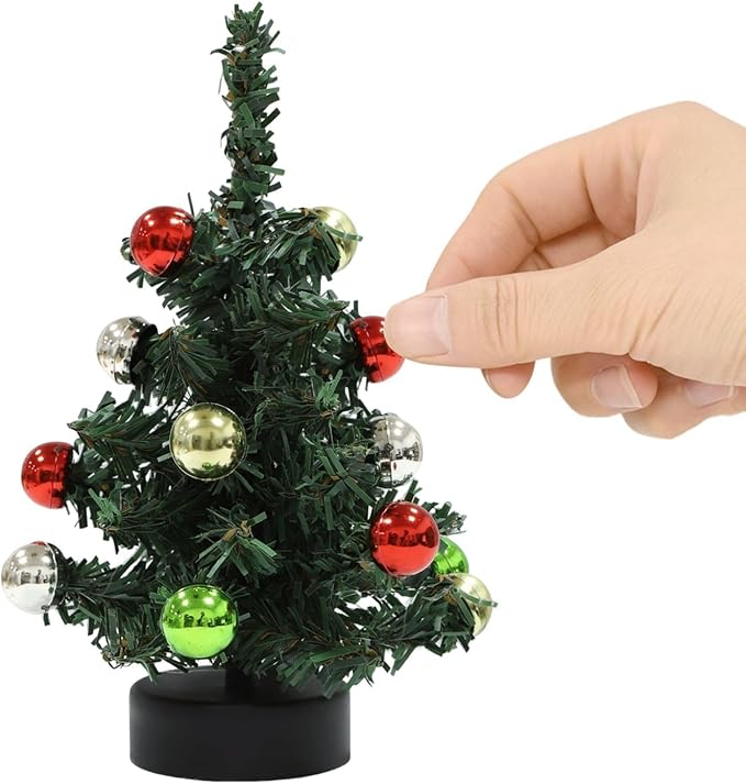iLAND Dollhouse Accessories Mini Christmas Tree with Lights 6 inch Dollhouse Christmas Decorations CuteTiny Xmas Tree Miniature Decor 1/12 Scale Accessories Shining Small Gifts