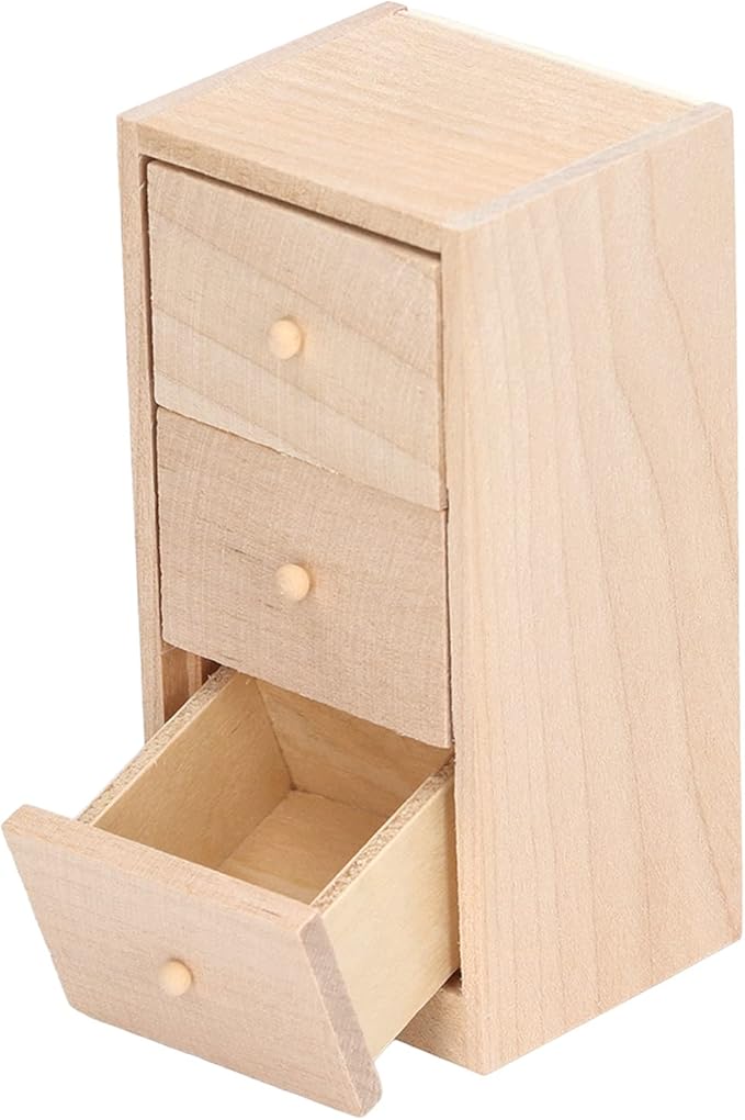 Mini Dollhouse Drawers, 1:12 Miniature Drawer Cabinet, 3 Layer Drawers Birch Wood Storage Cabinet Model, Wooden Doll House Furniture Decor Accessories for Bedroom, Living Room