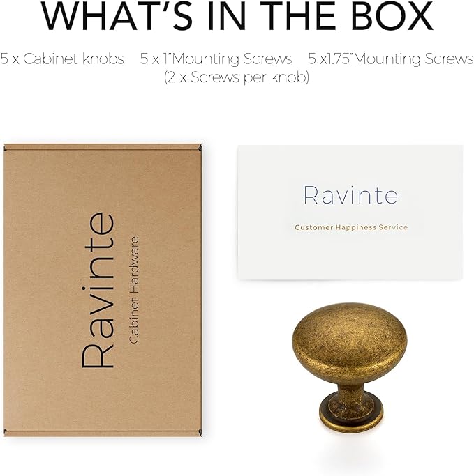 Ravinte 5 Pack Antique Brass Round Zinc Cabinet Knobs for Kitchen Bathroom Closet Dresser Cabinets