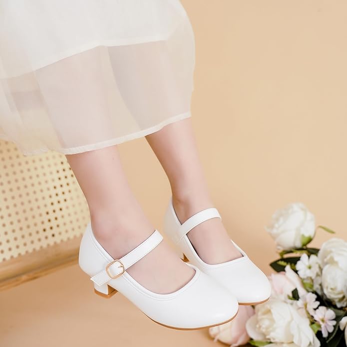 Dufannie Girls Dress Shoes Low Heel Princess Flats Mary Jane Flower Wedding Party Glitter Shoes for Kids Toddler