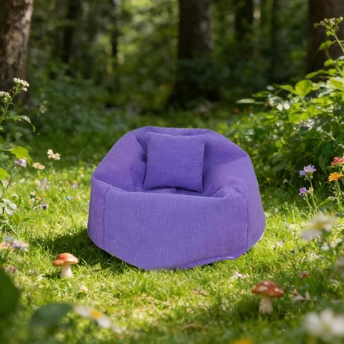 Miniature Sofa for Labubu, Cute Doll Seat for 17cm Labubu, Handmade Bean Bag Chair with Pillows, Soft Lazy Sofa Seat Miniature Couch for Dollhouse Furniture Decoration (Purple)