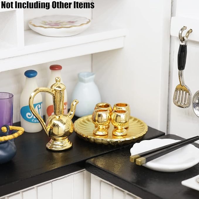 Odoria 1/12 Miniature Tea Set Dollhouse Decoration Accessories, Gold