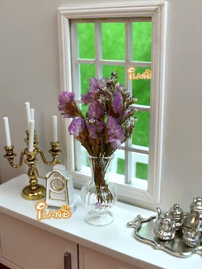 iLAND Miniature Dollhouse Accessories fits Barbie Furniture, Glass Vases w/ Dried Flowers Set for Dollhouse Furniture Antique (Luxurious 3pcs)(Luxurious 3pcs)