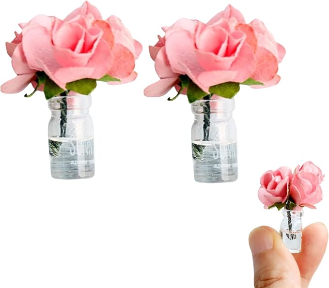 2Pcs Mini Dollhouse Miniature Vase Micro Landscape Colorful Flower Glass Bottle Miniature Decoration for 1:12 Scale Dollhouse Scene Props Décor Accessoriesecor (Pink)