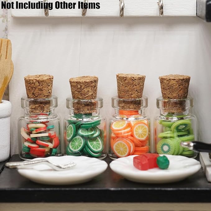 Odoria 1/12 Miniature Glass Food Jars with Fruit Slices 4Pcs Mini Jar Miniatures Dollhouse Decoration Accessories Doll House Accessory