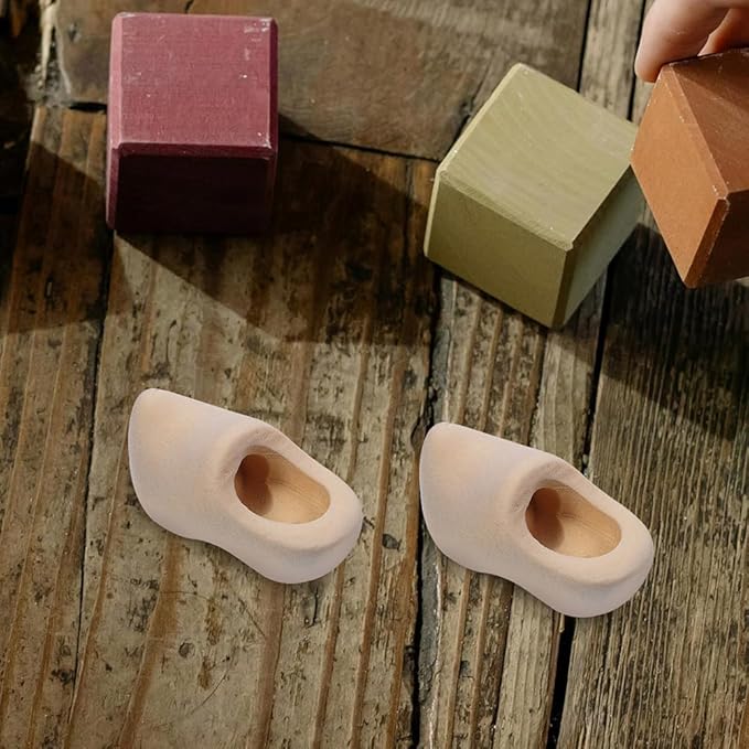 LOGOFUN 5 Pairs Mini Wooden Shoes Miniature Finger Shoes Unfinished Wood Clog Crafts DIY Blank Doll Netherland Shoes for Dollhouse Decorations - 3cm