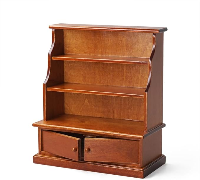 Odoria Dollhouse Bookcase Shelf Miniature: 1/12 Scale Bookshelf Storage for Living Room Antique Retro - Mini Library Wall Display Cabinet - Tiny Wood Furniture Vintage Brown