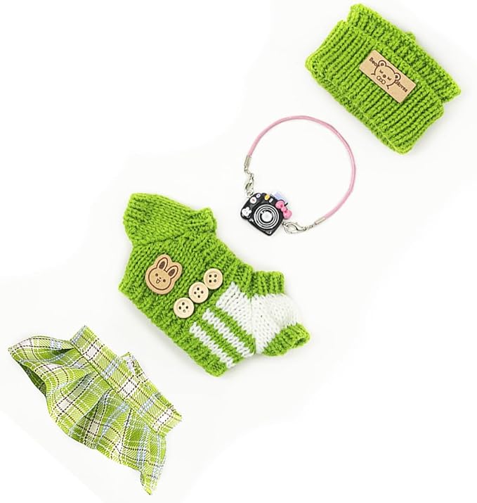 Clothes for Lububu 17cm Dolls(NO Doll) for Lububu Doll Outfits with Accessories Suit for Lububu Cute Stylish Dress Up Set Green