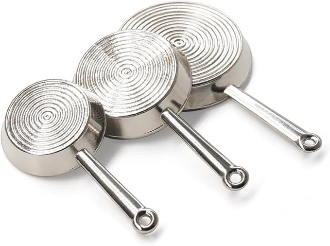 Odoria Dollhouse Frying Pan Miniature: 1/12 Scale Skillet Cookware for Kitchen Restaurant - Mini Kitchenware Cooking Utensils Metal Silver 3Pcs