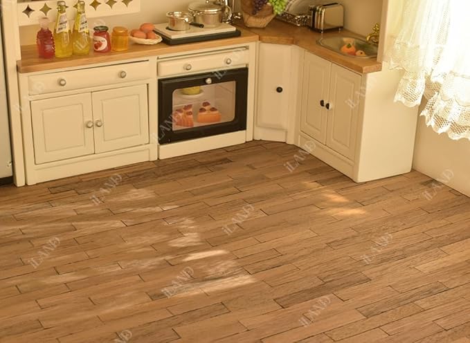 iLAND Dollhouse Flooring 17”x11” 2pcs, Miniature Dollhouse Accessories fit Dollhouse Furniture on 1:12 Scale and 1:6 sacle (Classic Walnut)