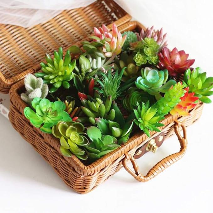 Woohome 20 PCS Artificial Succulent Plants, Green Fake Succulent, Unpotted Faux Succulent Assortment in Flocked Blue in Different Type for Birthday Home Decor Indoor Wall Garden DIY
