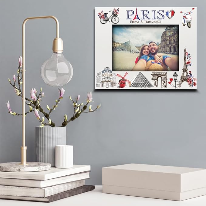 BELLA BUSTA-Personalized Europe Travel Picture Frame– Custom Paris Photo Frame with City & Country-Honeymoon, Vacation, Adventure, Favor Keepsake (Paris (5x7 Horizontal))