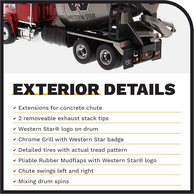 Diecast Masters Western Star 4700 SF Concrete Mixer Metallic Red with Gray Body 1/50 Diecast Model