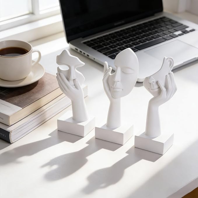 oliruim 3 Pcs Thinker Small Statue Set - White Art Abstract Home Accent Figurines for Decor Woman Apartment Bookshelf Floating Shelf Coffee Table Office Desk Bathroom Counter Decor (3 Pcs White, 6")