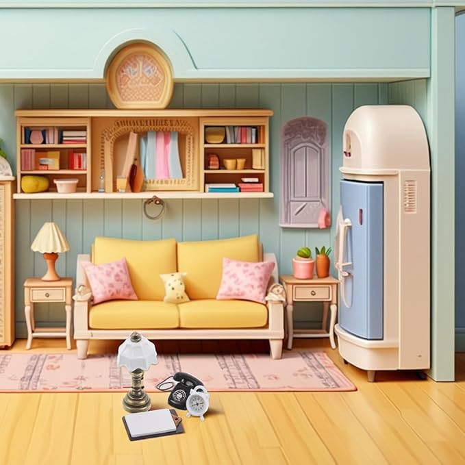Garneck Mini Dollhouse Accessories Kit with Tiny Phone Alarm Clock Table Lamp and Writing Pad for Creative Miniature Decor and Dollhouse Ornament